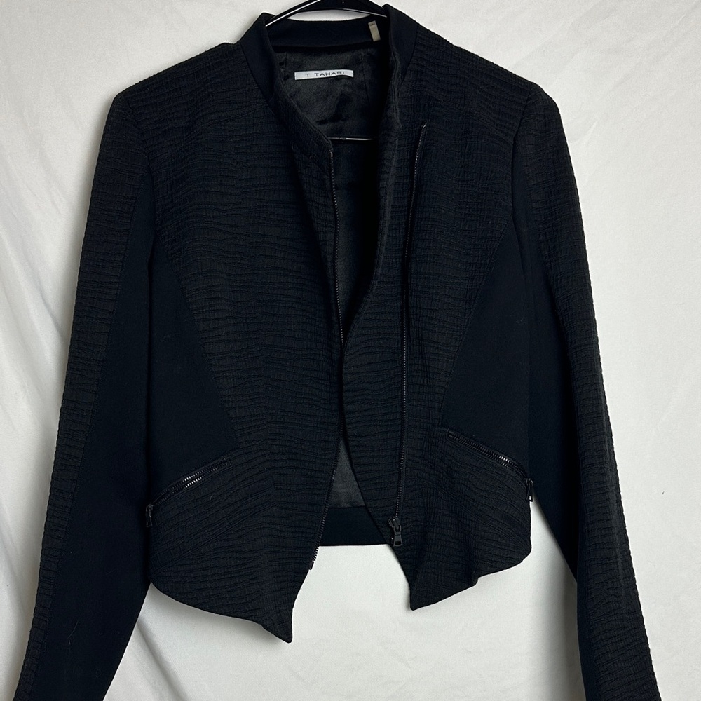 T Tahari Black Textured Women's Blazer